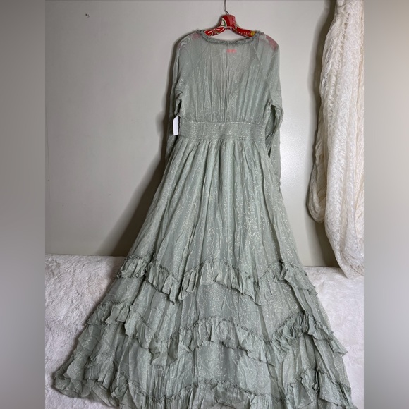 Free People Seraphina Metallic Ruffles Lattice Cutouts Maxi Dress - Picture 7 of 8